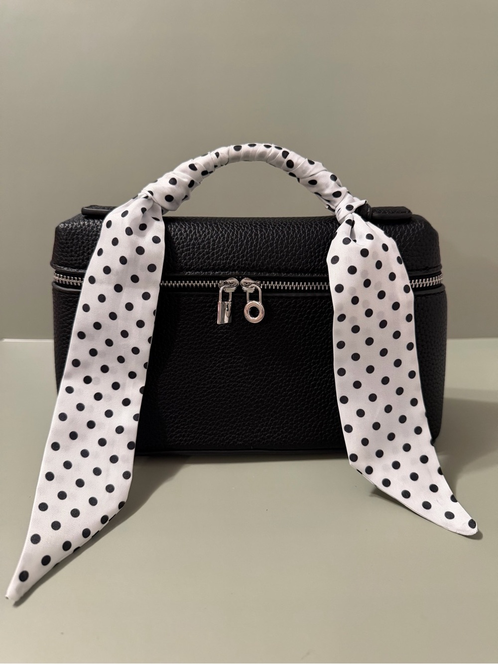 Black Pebbled Leather Top-Handle “Lana” Bag